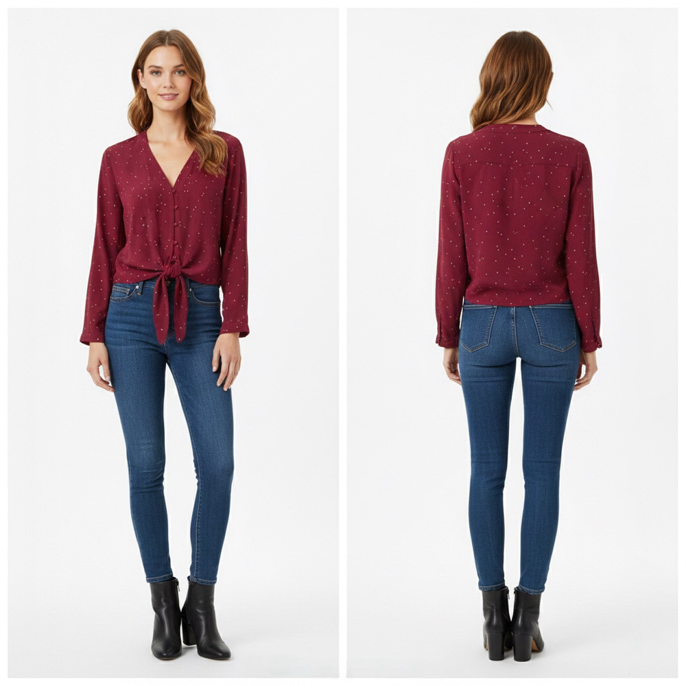 Rails Burgundy Star Print Tie-Front Blouse Women’s Size Medium
